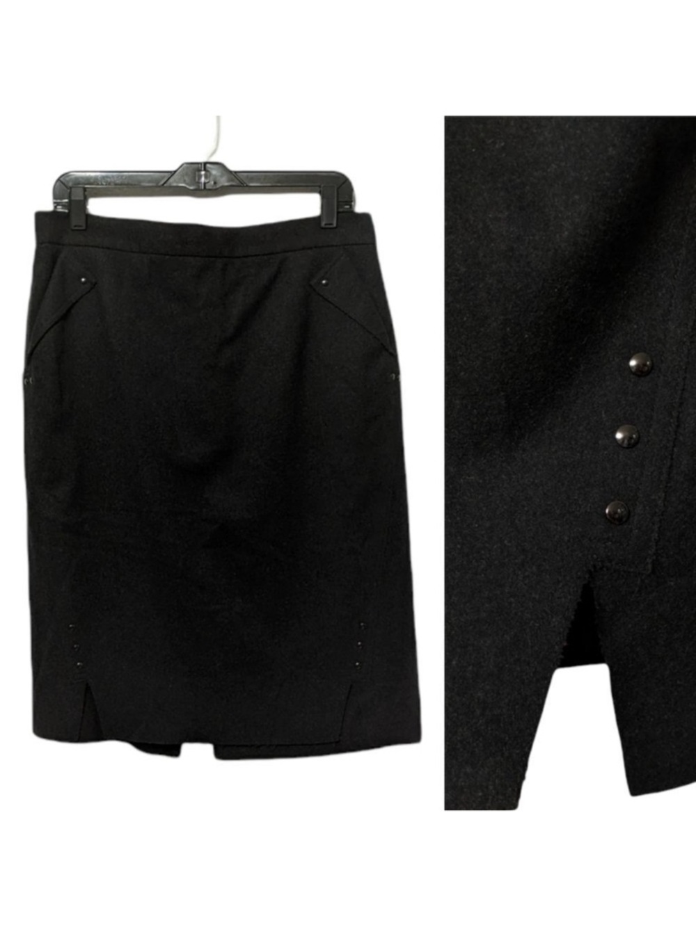 PER SE CARLISLE Wool Studded Slit Skirt 12